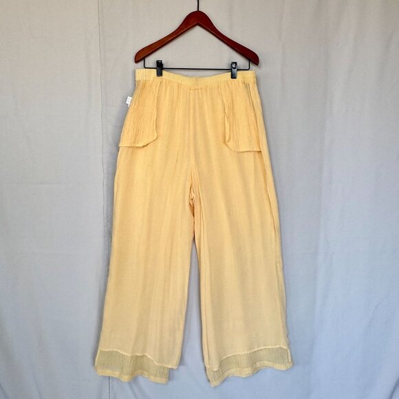 Monday Swimwear Tahiti 100% Linen Butter Yellow Tassel Tie Wide Leg Pants Size M - Picture 8 of 12